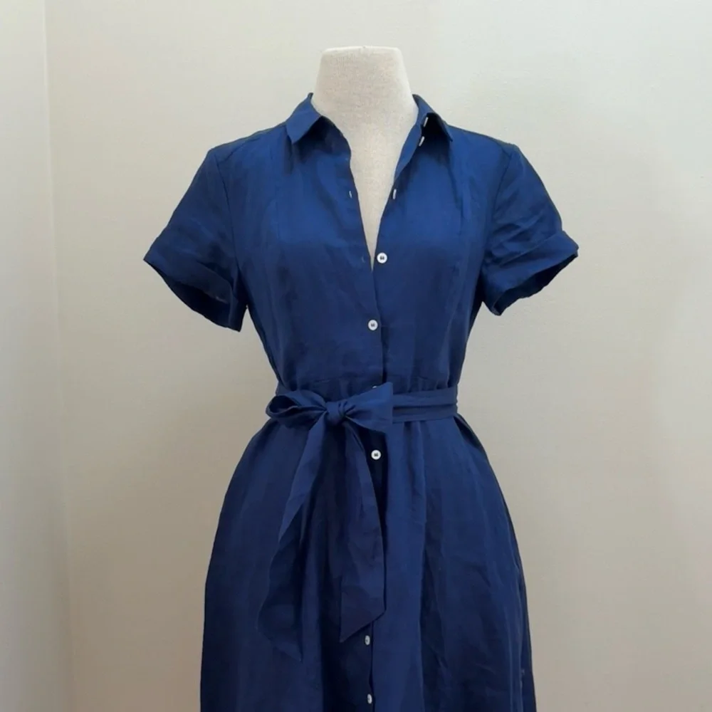 Tuckernuck Hill House Navy 100% Linen Lily Shirt Dress Size XS Nautical Coastal - Picture 12 of 16